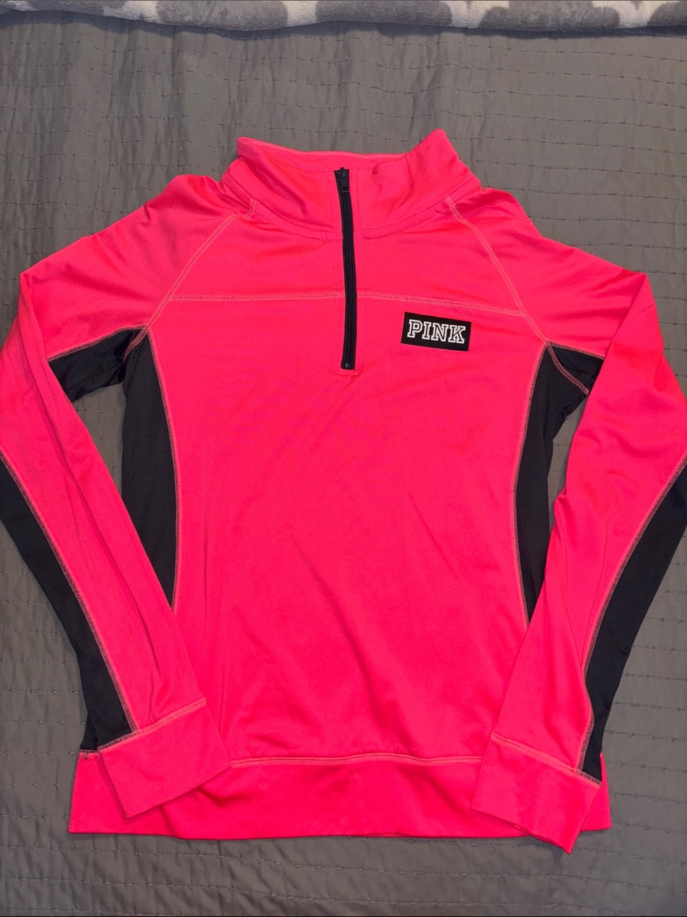 PINK Victoria's Secret Neon Pink & Black Quarter-Zip Swim Coverup